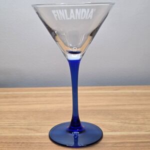 Vtg Finlandia Vodka Martini Glass Blue‎ Stem Barware Cocktail Glass Collectible